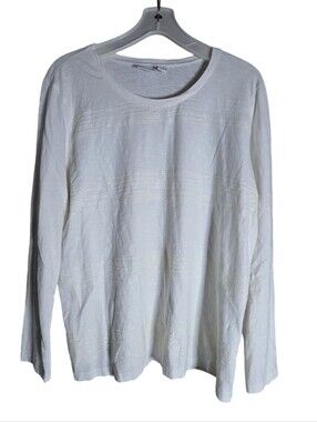 Chico’s White Long Sleeve Embellished Cotton Top Size 3 XL